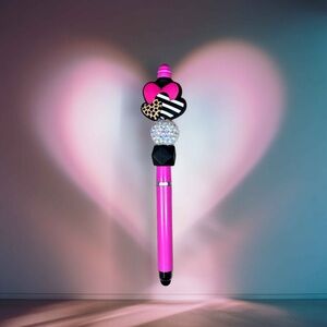 Leopard & Striped Tri Heart Valentines Beaded Stylist & Pen